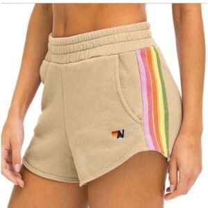 Aviator Nation Women’s Tan 5 Stripe Lounger Shorts